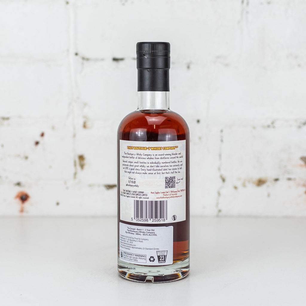 That Boutiquey Whisky Co - The Gospel 3 YO Rye Whiskey Batch 1 500ml