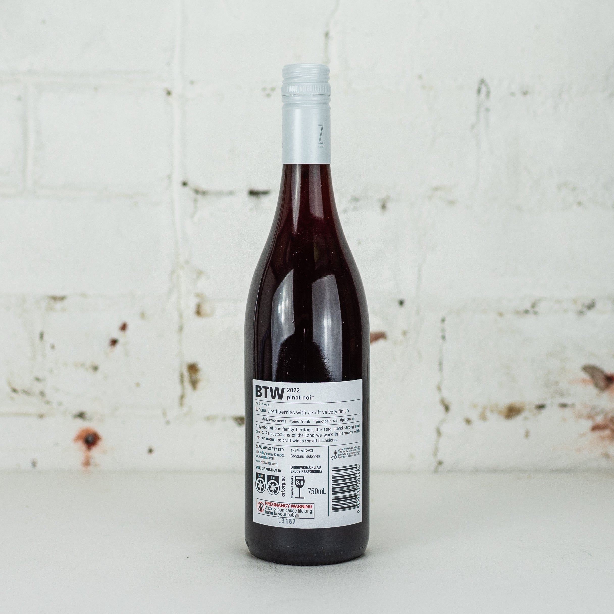 Zilzie - BTW Pinot Noir 750ml – Carwyn Cellars