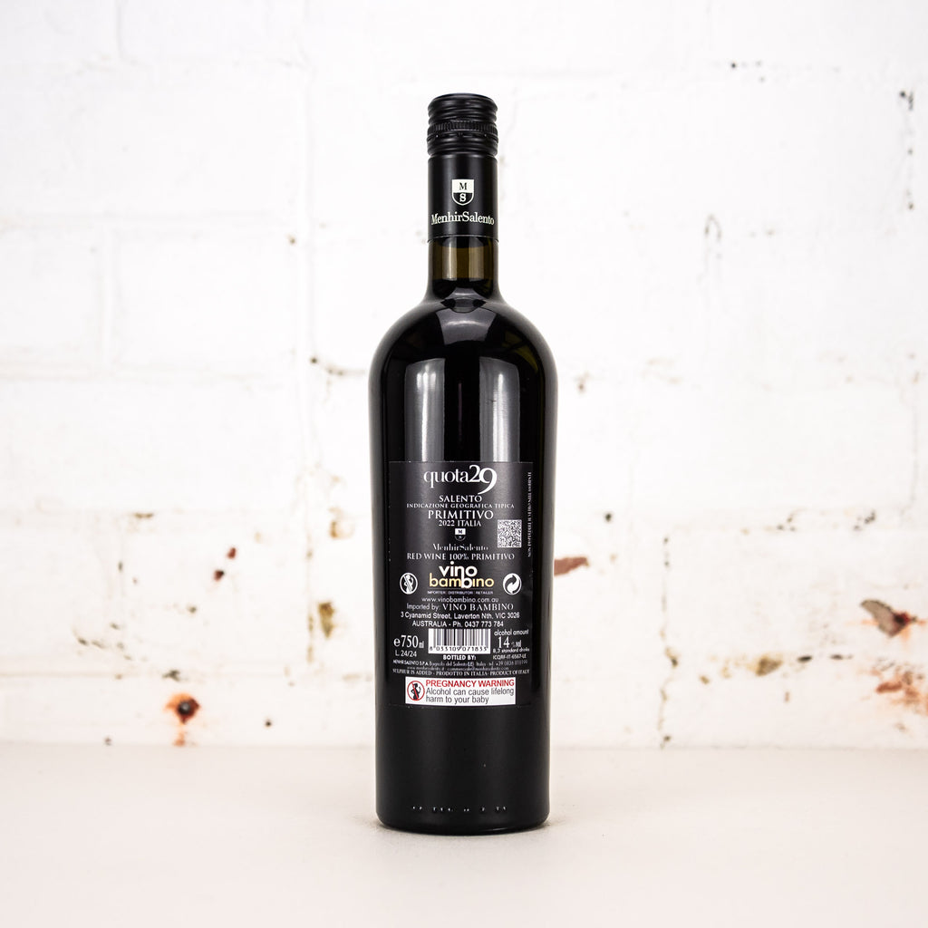 Menhir Salento - Quota 29 Primitivo 2022 750ml